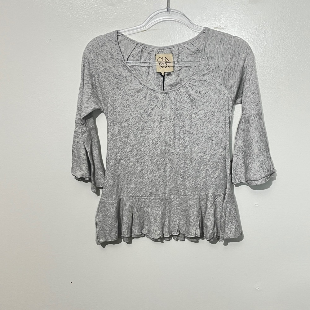 Chaser Peplum Top Womens Small Heather Grey Bell Sleeve CW7674-HGRY